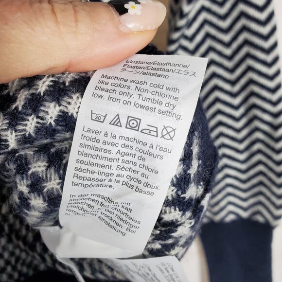 NEW J Crew Button Detail Mockneck Sweater Herringbone XS Blue White Alpaca Blend - Picture 10 of 13